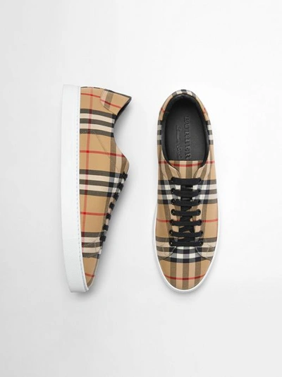 Shop Burberry Vintage Check And Leather Sneakers In Antique Yellow