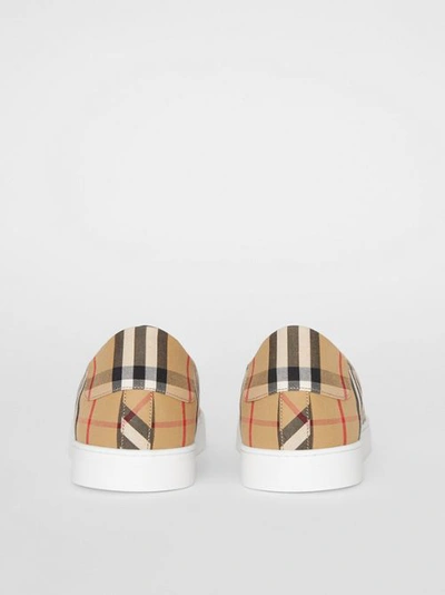Shop Burberry Vintage Check And Leather Sneakers In Antique Yellow