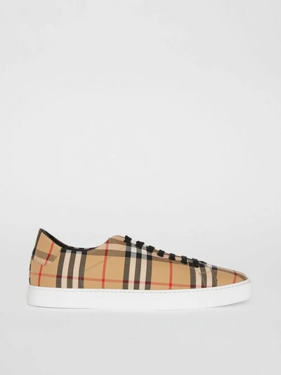 Shop Burberry Vintage Check And Leather Sneakers In Antique Yellow