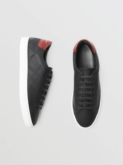 Shop Burberry Perforated Check Leather Sneakers In Black