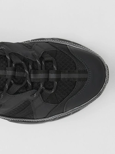 Shop Burberry Mesh And Nubuck Union Sneakers In Black