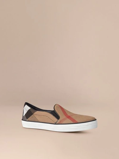 Shop Burberry Check Slip-on Trainers In Black