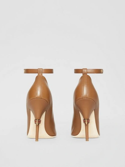Shop Burberry D-ring Detail Leather Peep-toe Pumps In Amber Brown