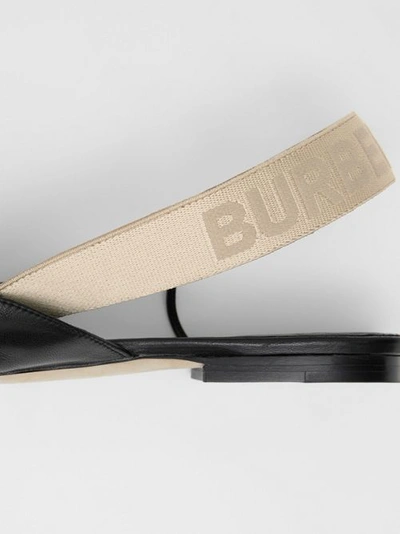Shop Burberry Logo Detail Leather Slingback Flats In Black