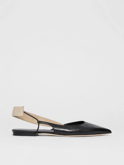 Shop Burberry Logo Detail Leather Slingback Flats In Black