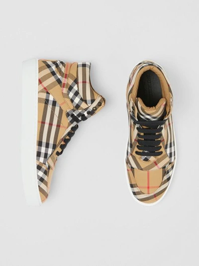 Shop Burberry Vintage Check Cotton High-top Sneakers In Antique Yellow