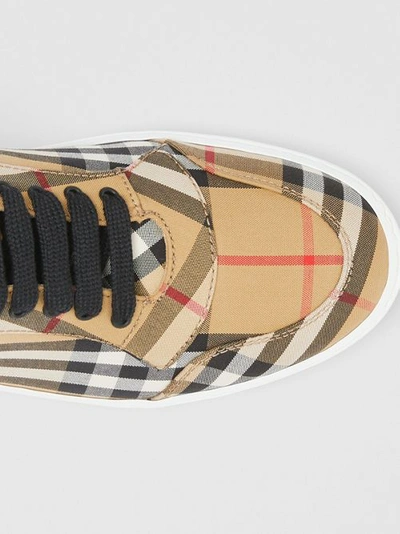 Shop Burberry Vintage Check Cotton High-top Sneakers In Antique Yellow