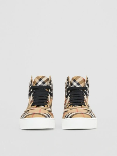 Shop Burberry Vintage Check Cotton High-top Sneakers In Antique Yellow