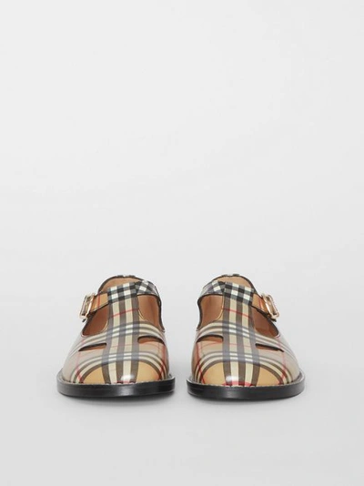 Shop Burberry Vintage Check Leather T-bar Shoes In Archive Beige