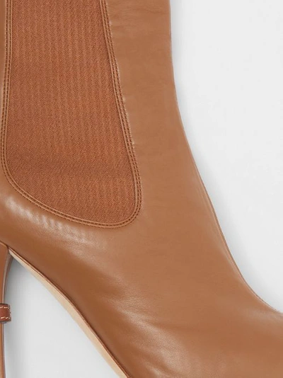 Shop Burberry Leather Peep-toe Ankle Boots In Amber Brown