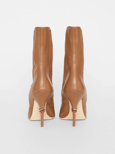 Shop Burberry Leather Peep-toe Ankle Boots In Amber Brown