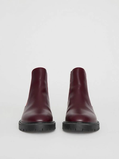 Shop Burberry Vintage Check Detail Leather Chelsea Boots In Oxblood