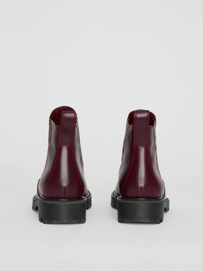Shop Burberry Vintage Check Detail Leather Chelsea Boots In Oxblood