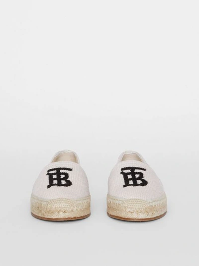 Shop Burberry Monogram Motif Cotton And Leather Espadrilles In Ecru/black