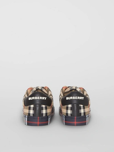 Shop Burberry Contrast Check And Leather Slip-on Sneakers In Archive Beige