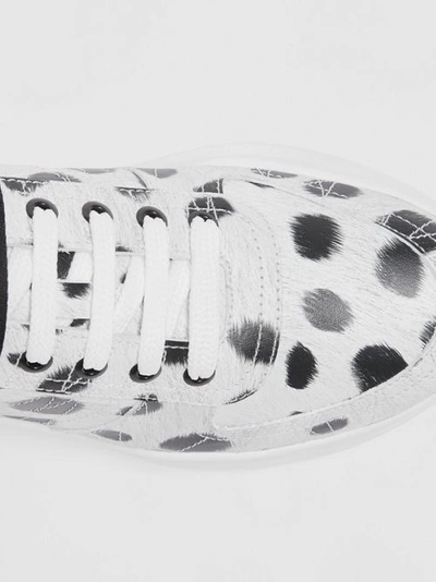 Shop Burberry Animal Print Leather Sneakers In Off White