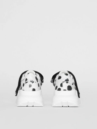 Shop Burberry Animal Print Leather Sneakers In Off White