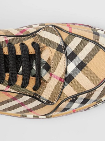 Shop Burberry Vintage Check Cotton High-top Trainers In Antique Yellow