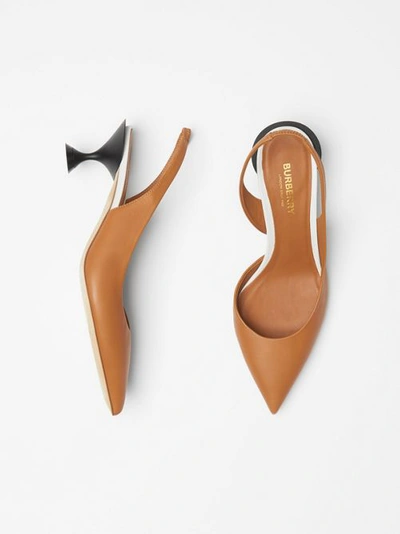 Shop Burberry Leather Slingback Pumps In Camel