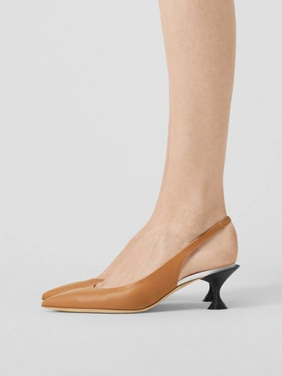 Shop Burberry Leather Slingback Pumps In Camel