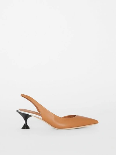 Shop Burberry Leather Slingback Pumps In Camel