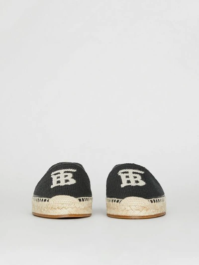 Shop Burberry Monogram Motif Cotton And Leather Espadrilles In Black/ecru