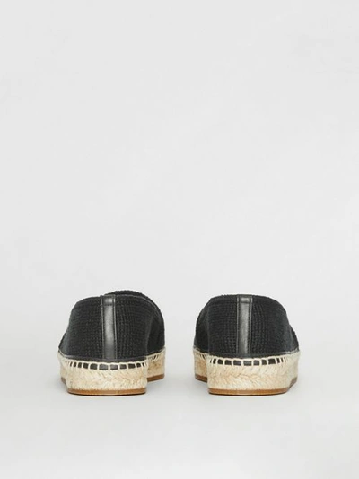 Shop Burberry Monogram Motif Cotton And Leather Espadrilles In Black/ecru