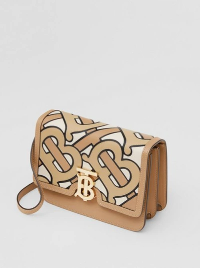 Shop Burberry Small Monogram Intarsia Leather Tb Bag In Beige