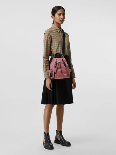 Shop Burberry The Small Crossbody Rucksack In Nylon In Mauve Pink