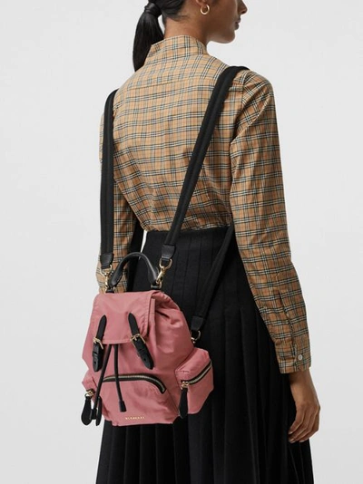 Shop Burberry The Small Crossbody Rucksack In Nylon In Mauve Pink