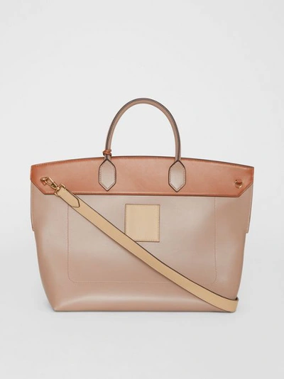 Shop Burberry Leather Society Top Handle Bag In Pale Mink