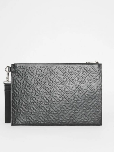 Shop Burberry Monogram Leather Zip Pouch In Black