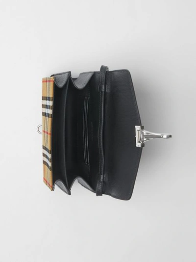 Shop Burberry Mini Leather And Vintage Check Crossbody Bag In Black
