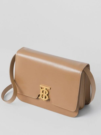 Shop Burberry Medium Leather Tb Bag In Light Camel