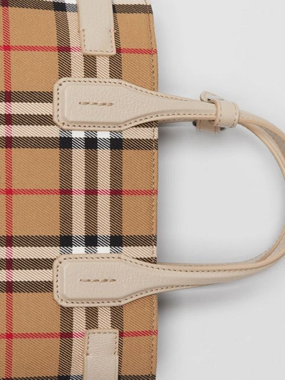 Shop Burberry The Small Banner In Vintage Check And Leather In Limestone