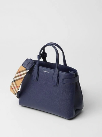 Shop Burberry The Small Banner In Leather And Vintage Check In Regency Blue