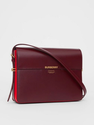 Shop Burberry Large Two-tone Leather Grace Bag In Oxblood/bright Military Red