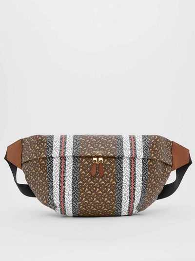Shop Burberry Extra Large Monogram Stripe E-canvas Bag In Bridle Brown