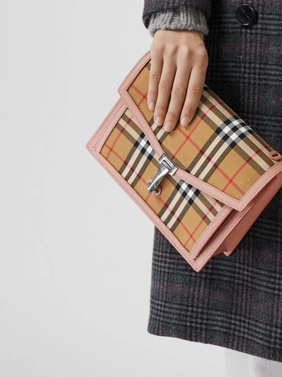 Shop Burberry Small Vintage Check And Leather Crossbody Bag In Ash Rose