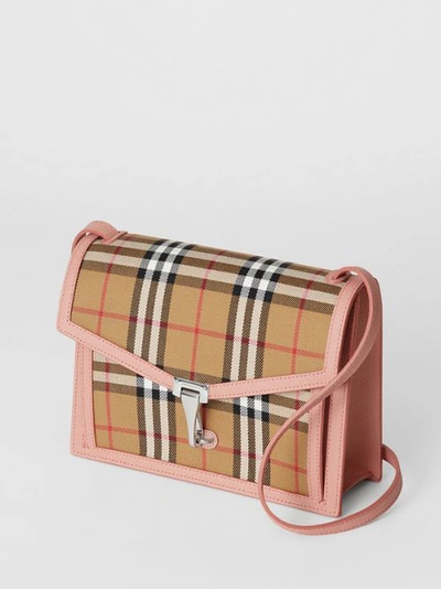 Shop Burberry Small Vintage Check And Leather Crossbody Bag In Ash Rose