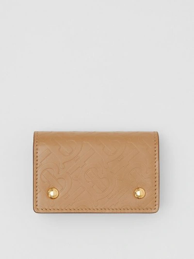 Shop Burberry Monogram Leather Card Case In Light Camel