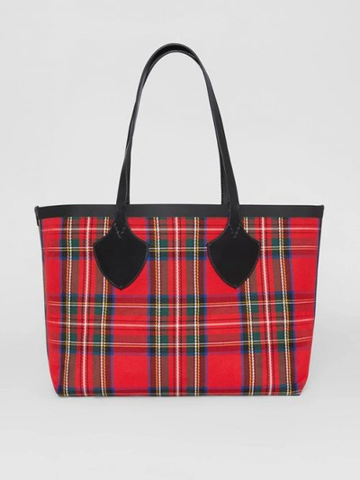 Shop Burberry The Medium Giant Reversible Tote In Vintage Check In Antique Yellow/bright Red