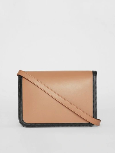 Shop Burberry Small Leather Tb Bag In Light Camel/black