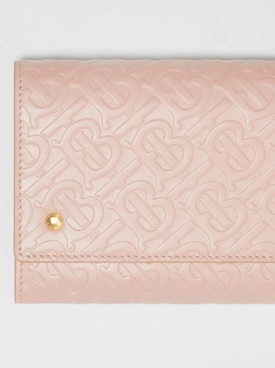 Shop Burberry Monogram Leather Wallet With Detachable Strap In Rose Beige