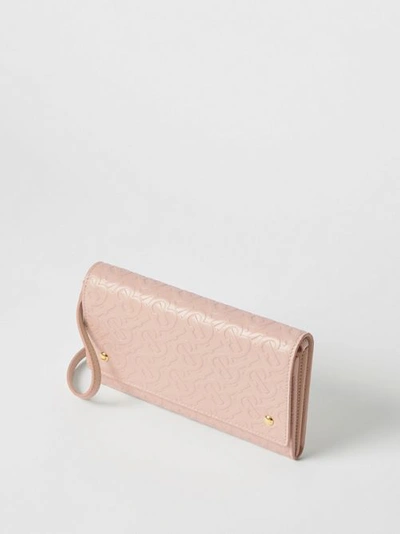 Shop Burberry Monogram Leather Wallet With Detachable Strap In Rose Beige