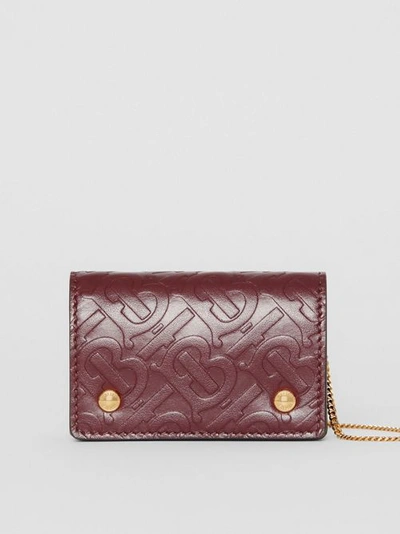 Shop Burberry Monogram Leather Card Case With Detachable Strap In Oxblood