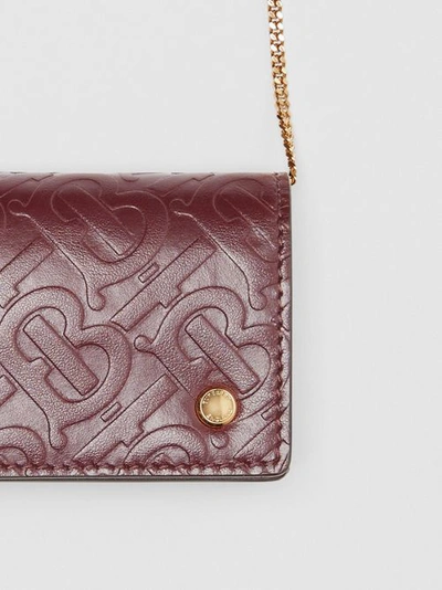 Shop Burberry Monogram Leather Card Case With Detachable Strap In Oxblood