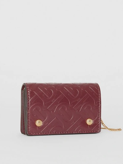 Shop Burberry Monogram Leather Card Case With Detachable Strap In Oxblood