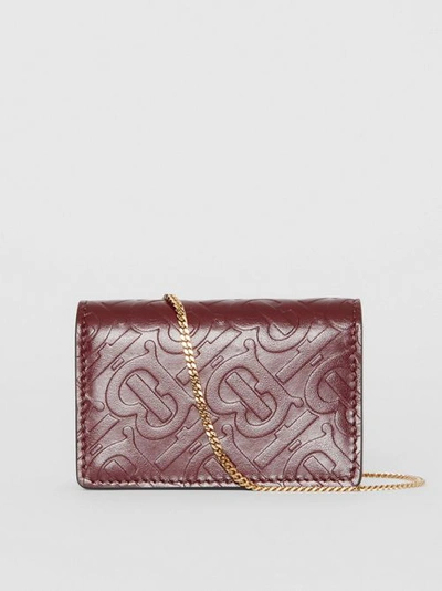 Shop Burberry Monogram Leather Card Case With Detachable Strap In Oxblood