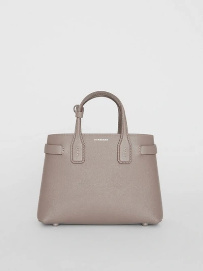 Shop Burberry The Small Banner In Leather And Vintage Check In Taupe Brown